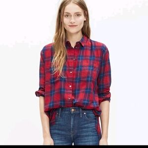 Madewell Edina Plaid  cotton red & blue  boyfreind  button down shirt